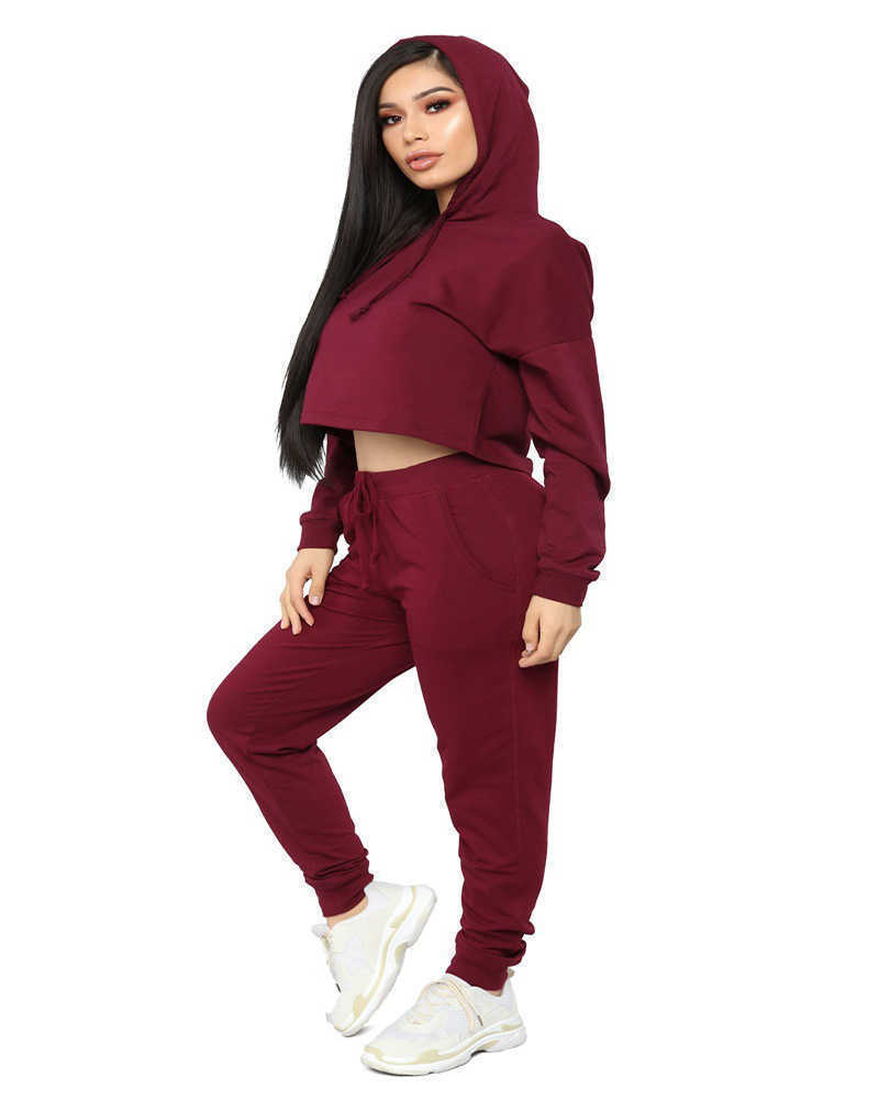 Designers Women Clothes 2023 sweater autumn winter solid color exposed navel two-piece set Fashion S-3XL
