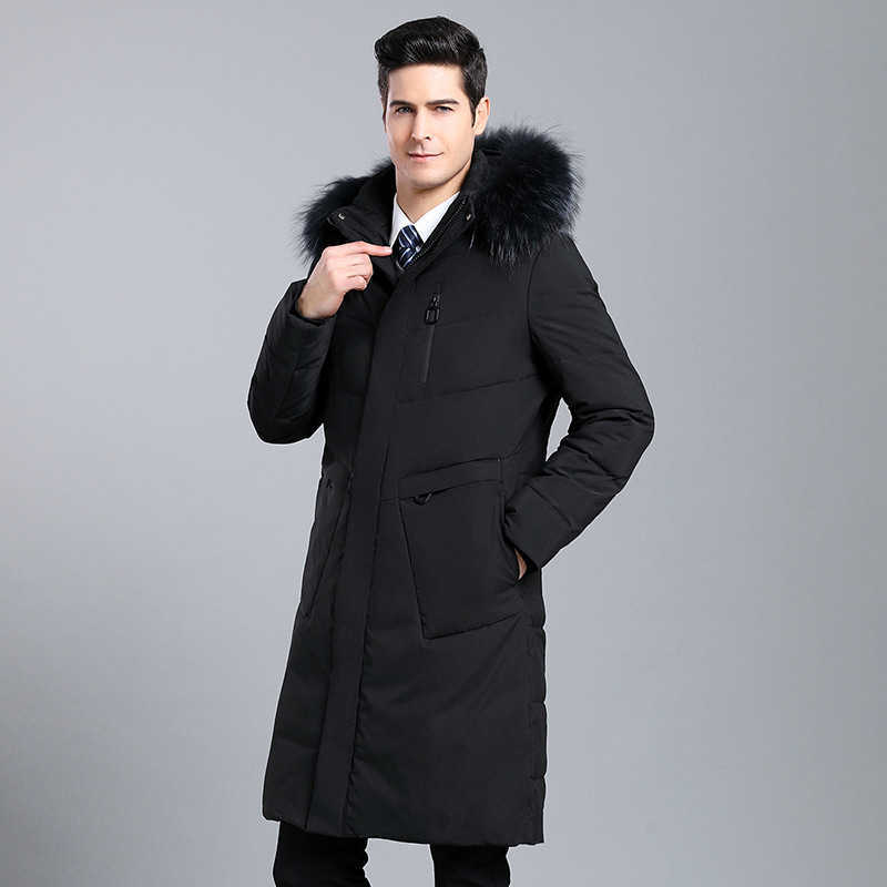 Men's long knee length hairband thickened down coat men's casual down coat 210818