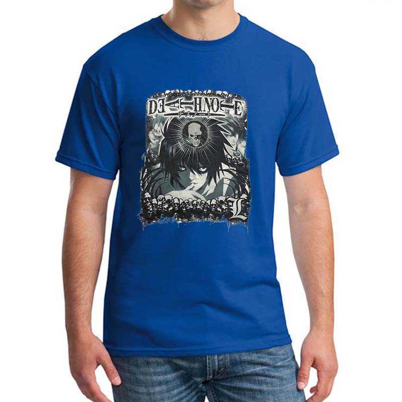 Classic Anime Death Note Tshirt for Men Short Sleeved Print Lawliet Tee Shirt Pure Cotton Mystery Manga T-shirt Clothes Gift P0806