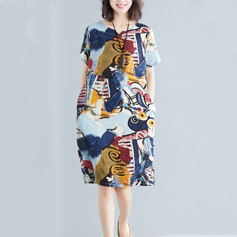 Short Sleeve Plus Size Dresses Cotton Vintage Floral Women Casual Loose Midi Summer Dress Elegant Clothes Ladies Sundress, Black;gray
Short Sleeve Plus Size Dresses Cotton Vintage Floral Women Casual Loose Midi Summer Dress Elegant Clothes Ladies Sundress, Black;gray