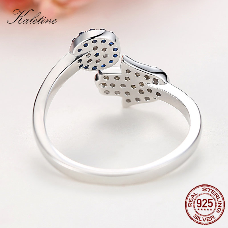 Kaletine 925 Sterling Silver Evil Blue Eye Hamsa Fatima Hand Adjustable Female Rings Open Size Ring Wedding Jewelry