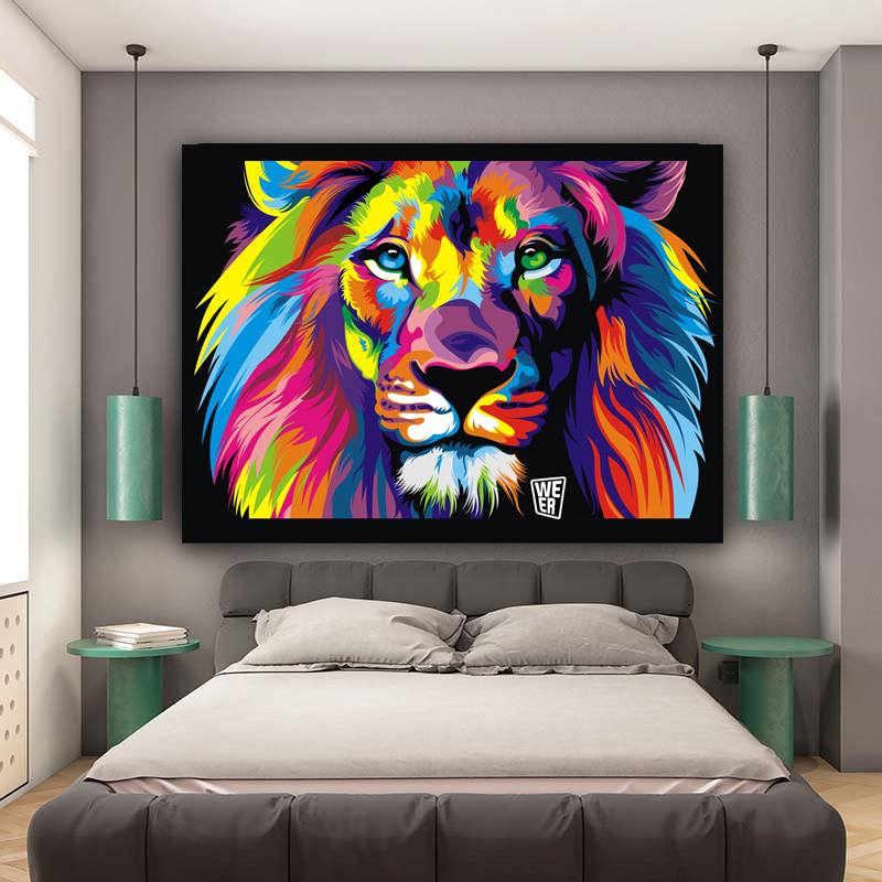 Modern Abstract Animals Colorful Print Art Lion Oil Painting on Canvas Wall Picture Living Room Kid'Room Cudros Poster Decor