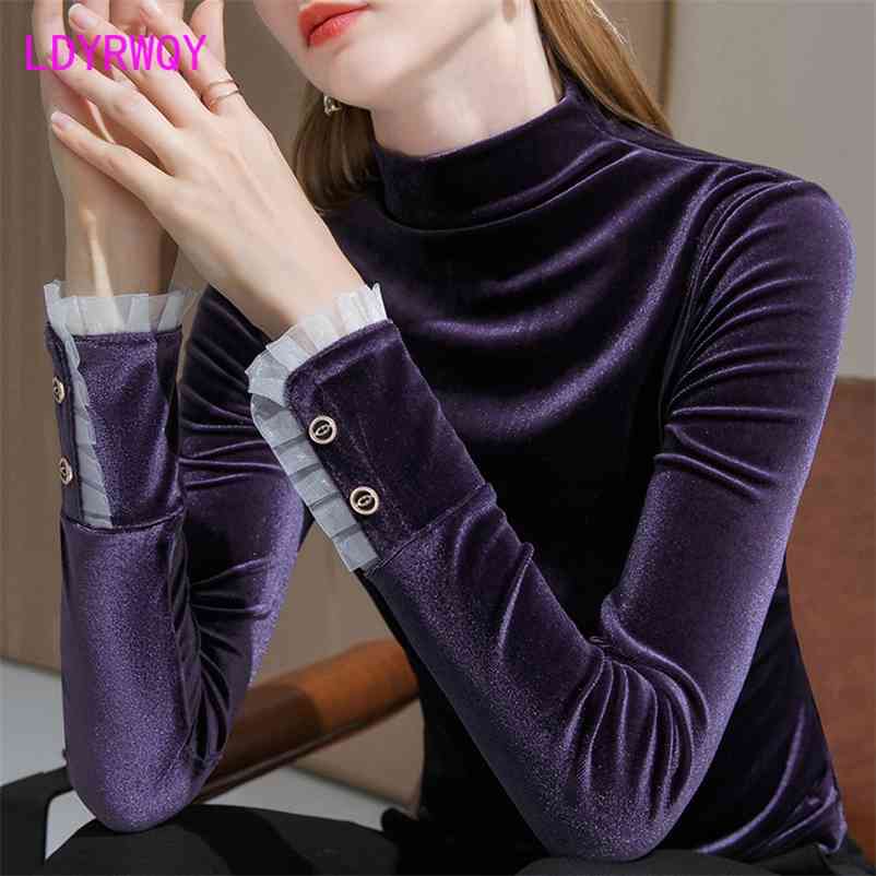 Women's half high neck velvet bottomed shirt with long sleeve T-shirt for warmth in autumn / winter 210603, Purple star
Women's half high neck velvet bottomed shirt with long sleeve T-shirt for warmth in autumn / winter 210603, Purple star