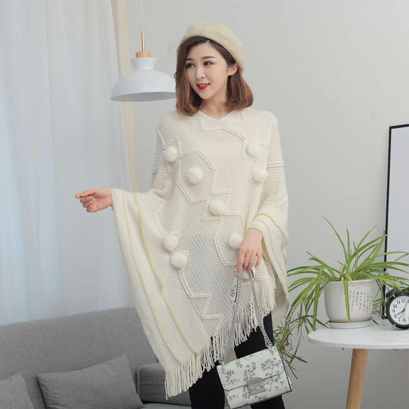 Early Autumn Female Korean Loose Fringed Shawl Sweater Coat Large Size Knitted Cape Bat Shirt Outer Pullover Blouse 210427