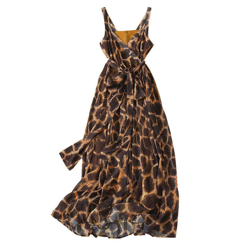 Spring and Summer Fashion Coffee Color Printing Tube Top Strap Belt Silk Scarf Dress Elegant Temperament Party 210615Z