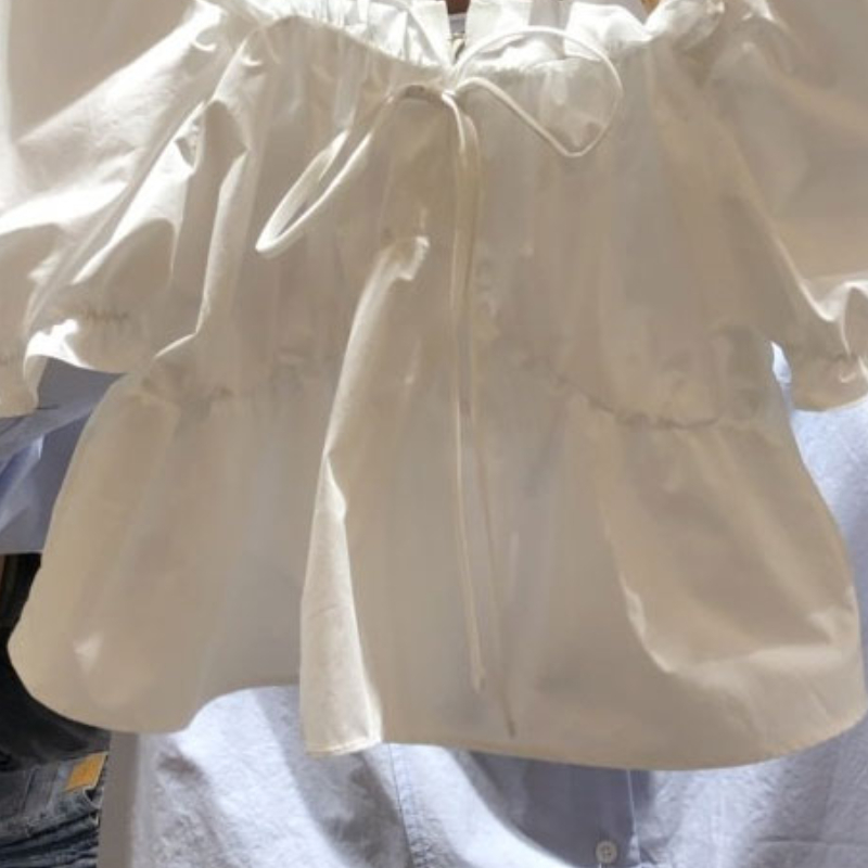 Nomikuma Sweet Short Blouse Shirt Bow Tie Square Collar Puff Sleeve Womens Tops Summer New Sweet Ruffle Blusas Femme 6H182 210427