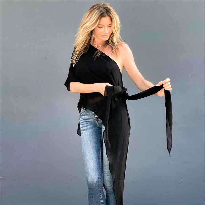 Sexy One Shoulder Bikini Cover-ups Elegant Plus Size Tops Summer Clothing For Women Beach Wear Swim Suit A868 210420