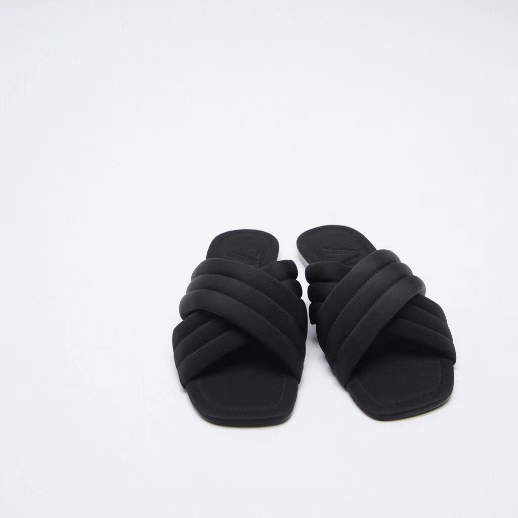 slippers za summer new women's shoes black flat slip-on sandals cross-strap i9zf