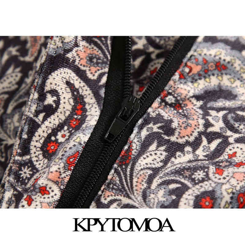 Women Fashion Paisley Print Side Pockets Velvet Pants High Waist Zipper Fly Female Ankle Trousers Mujer 210420