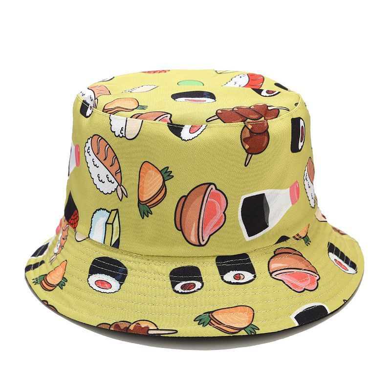 New Japanese Sushi Pattern Bucket Hat European and American Vegetarian Hamburger Fries Double-Sided Bucket Hat Summer Outdoor Sun Hat
New Japanese Sushi Pattern Bucket Hat European and American Vegetarian Hamburger Fries Double-Sided Bucket Hat Summer Outdoor Sun Hat