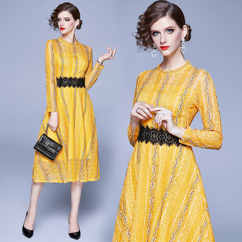 2021 Elegant Yellow Lace Runway Dress Luxury Designer Long Sleeve Mock Neck Office Holiday Prom Ladies Slim A-Line Midi Dresses Autumn Winter Fashion Women Clothes, 03
2021 Elegant Yellow Lace Runway Dress Luxury Designer Long Sleeve Mock Neck Office Holiday Prom Ladies Slim A-Line Midi Dresses Autumn Winter Fashion Women Clothes, 03