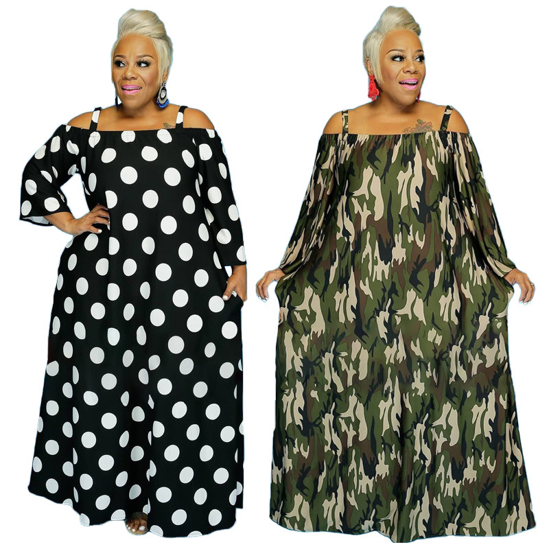 Casual Dresses plus size clothes Polka Dot camouflage print slash neck sling, Black;gray
Casual Dresses plus size clothes Polka Dot camouflage print slash neck sling, Black;gray