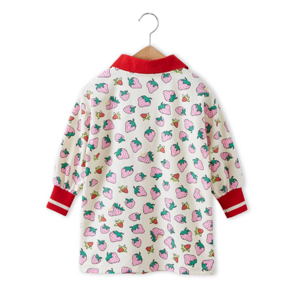 Mudkingdom Girls POlO Dress Casual Kids Clothes for Strawberry Long Sleeve Cotton Children Clothing Dresses 210615