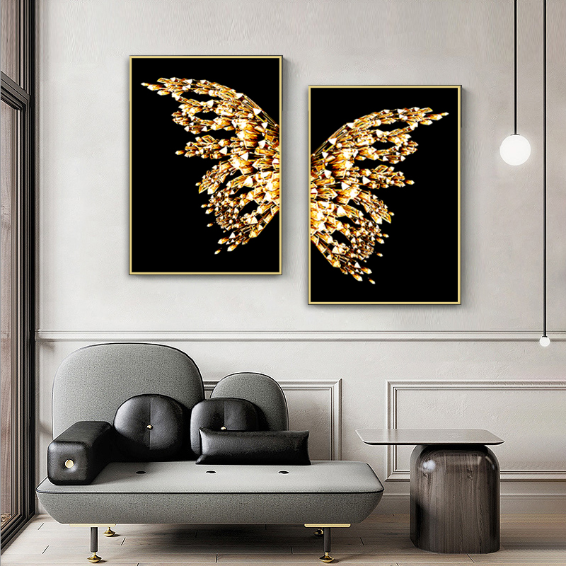 Black and Gold Butterfly Wings Abstract Canvas Painting Modern Art Wall Poster Prints Minimalist Pictures For Living Room Decor