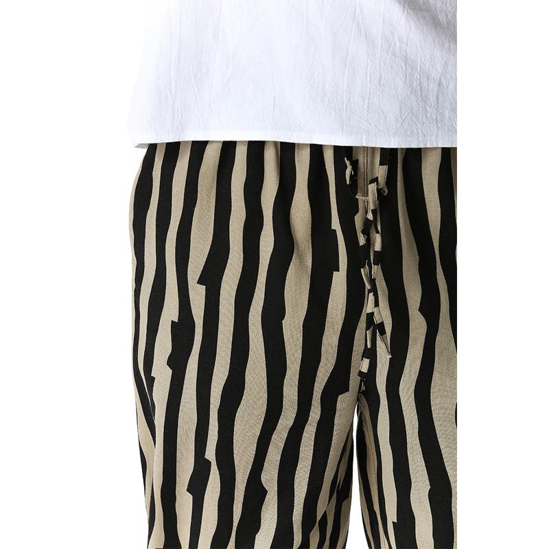 Striped Mens Trousers Linen Calf-Length Print Pants Men Hawaiian Baggy Harem Casual Breathable Harajuku Streetwear Men's