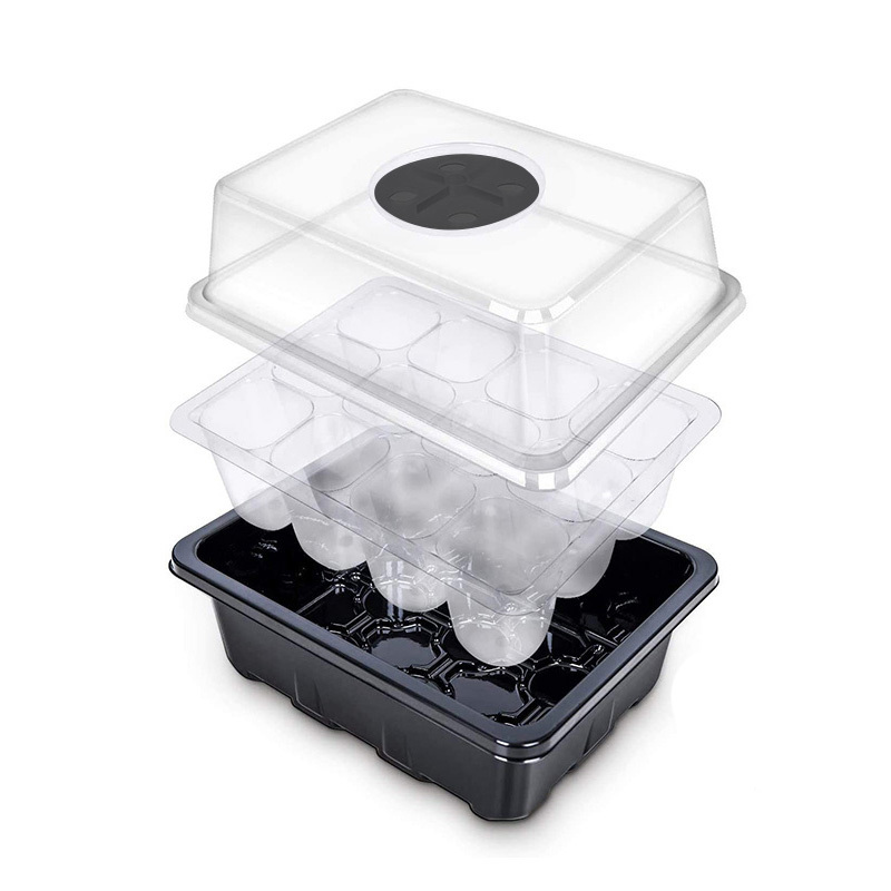 10pcs 12 Holes Plant Seed Tray Grow Box Adjustable Plant Starter Set With Dome And Base Greenhouse Transparent Nursery Box