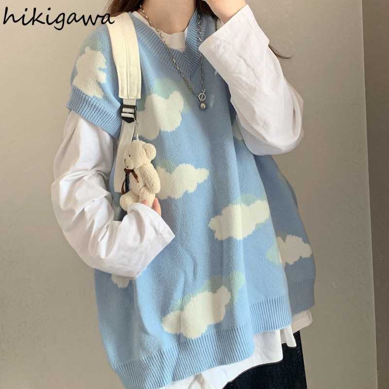 Hikigawa Pull Femme Casual Women Sweaters Pullover Student Knit Harajuku Sweater Korean Fashion Loose Oversized Tops Female Vest 210914