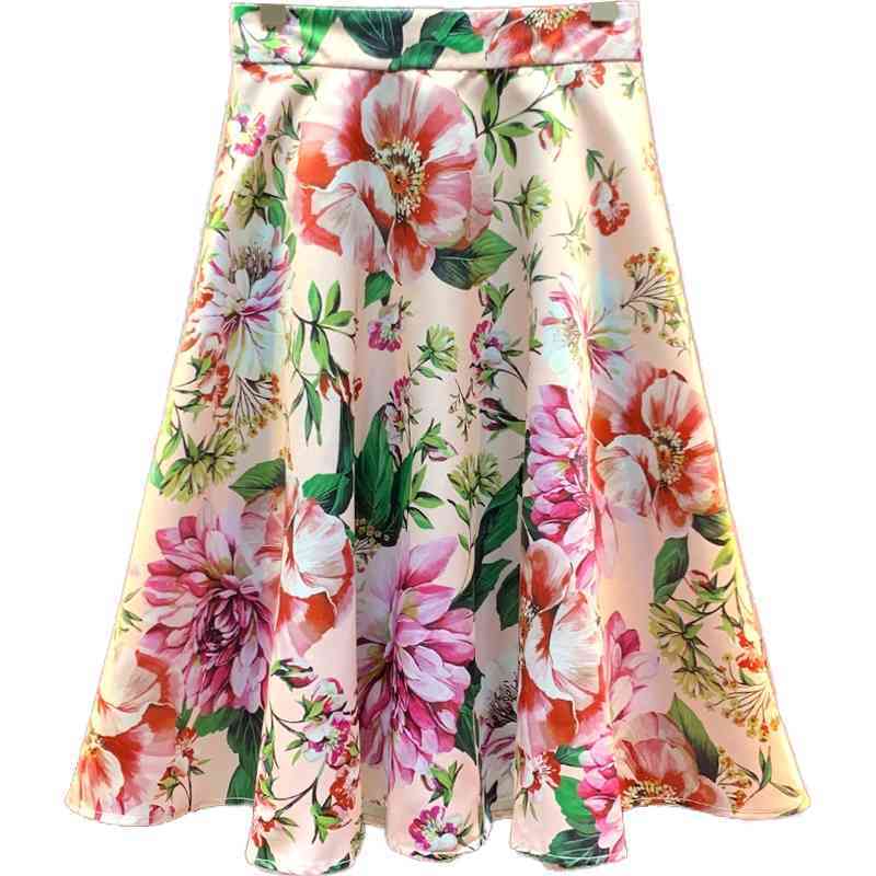 Fashion Runway Summer Slim Women Skirt Vintage Rose Flower Print Ruffles Vacation Casual Female Mini Skirts 210522