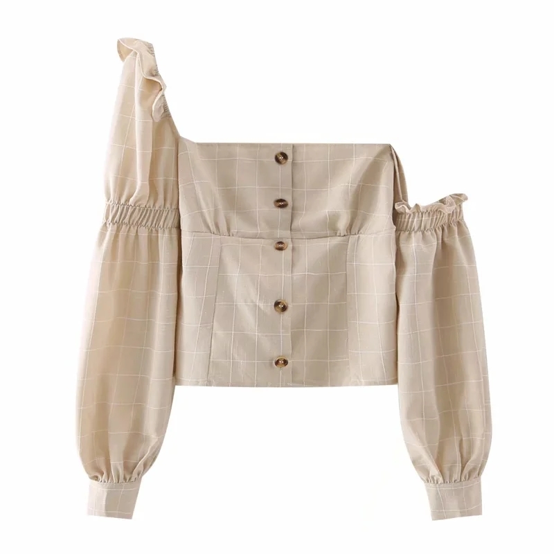 Spring Women Single Breasted Plaid Shirt Female Irregular Long Sleeve Blouse Casual Lady Slim Tops Blusas S8530 210430