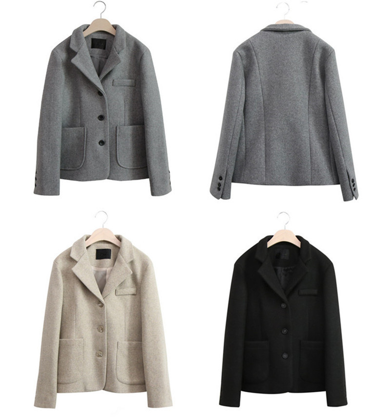 OL Single-breasted Woolen Blazer Coat Women Autumn Winter Elegant Tops Loose Notched Suit Jacket Solid Blazers 210421