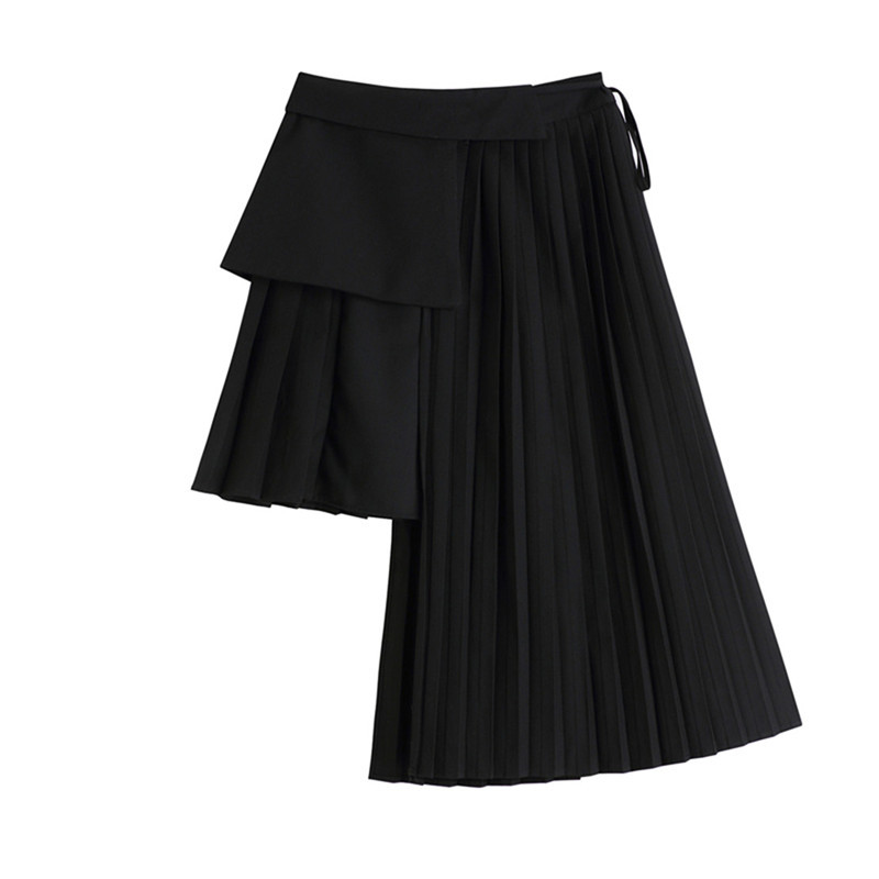 Nomikuma Irregular Patchwork Pleated Women Skirt Causal Lace Up High Waist Korean Elegant Skirts Faldas Mujer Moda 6F565 210427