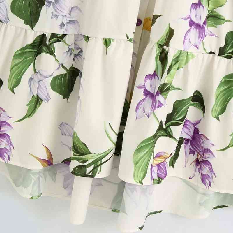 Elegant Women Floral printing Sashes Shirtwaist dress Femme Lantern Sleeve Midi Dresses Casual Lady Loose Clothes D6183 210430