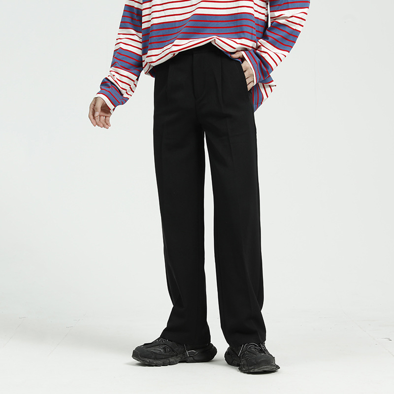 IEFB men's wear spring homemade wide leg trousers men Korean British loose straight pants all-match black gray trousers 210524