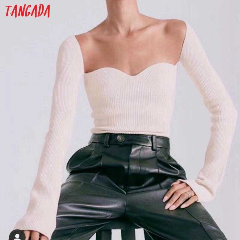 Tangada fall women sexy slim sweater cashmere square collar knitted pullover high quality jumper SP03 210914