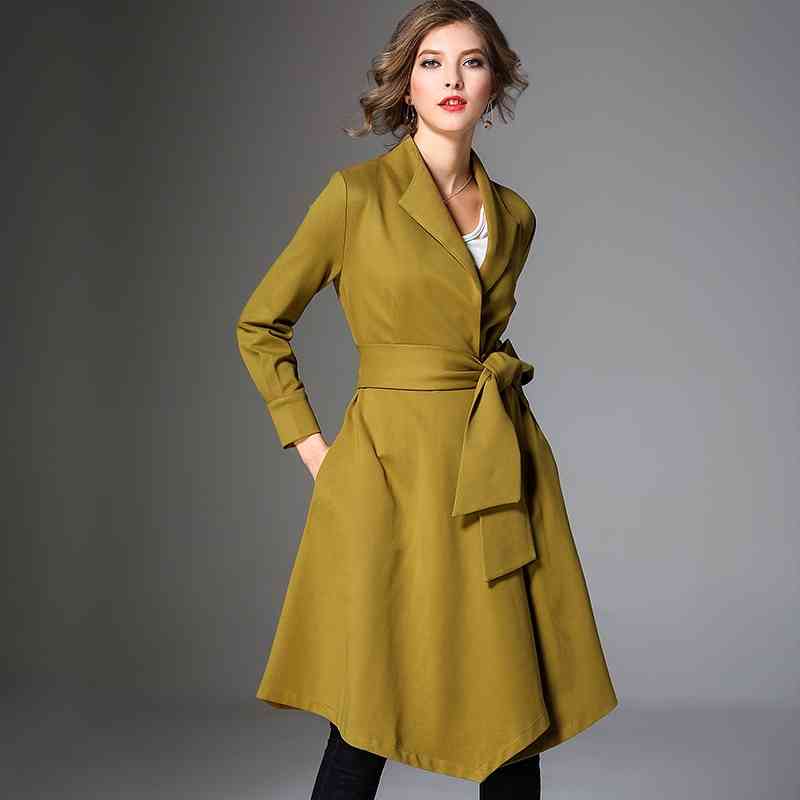 Fashion Coat Women Autumn Winter Turn Down Collar Solid Thick Long Sleeve Belt Irregular Trench Elegant 210514