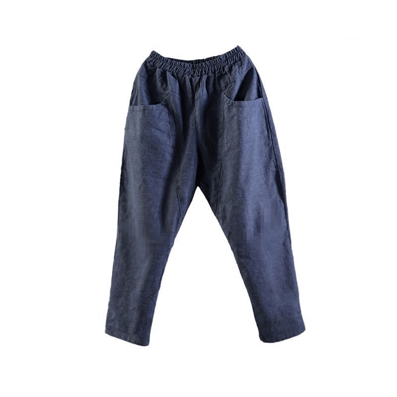 Spring Autumn Women Pants Plus Size Elastic Waist Solid Cotton Linen Harem Loose All-matched Casual Trousers Femme D154 210512