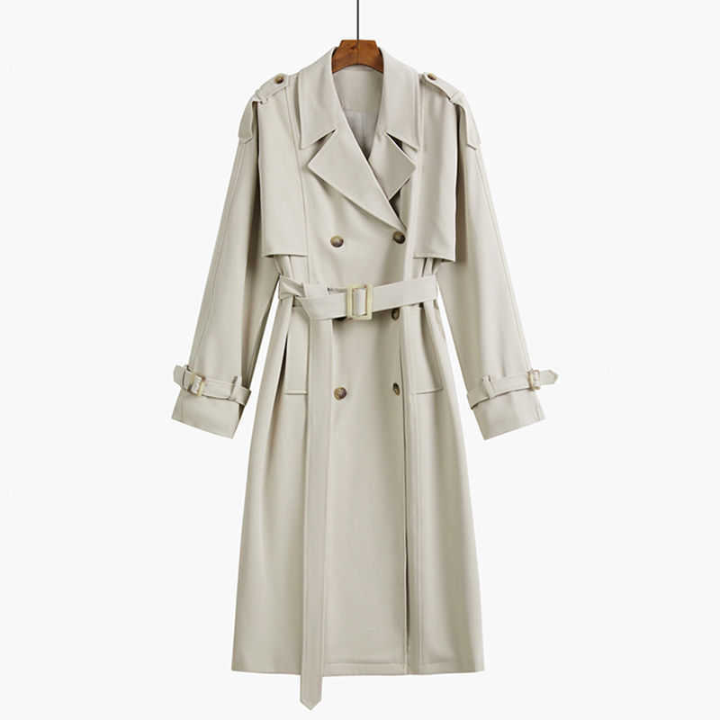 Double Breasted Trench Coat Women Office Lady Notched Collar Full Sleeve Overcoat With Belt Elegant Long Chic Outerwear 4091428 210820