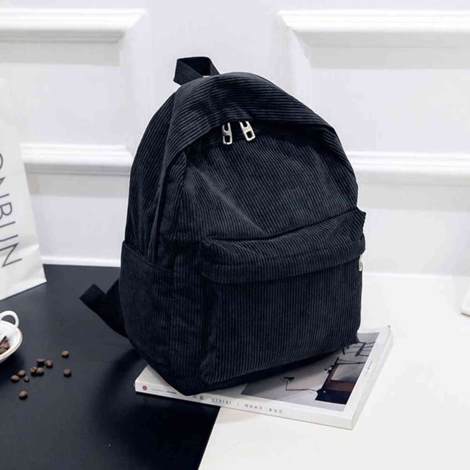 Daily Large Capacity School Bags Women Corduroy Travel Shopping Backpack Unisex Solid Color Zipper Student Knapsack Y1105