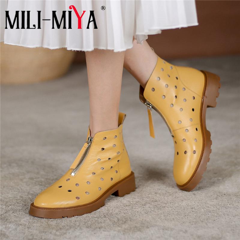 Boots MILI-MIYA Resto Women Ankle Front Zipper Hollow Out Breathable Genuine Leather Round Toe Comfy Thick High Heels Shoes, Black
Boots MILI-MIYA Resto Women Ankle Front Zipper Hollow Out Breathable Genuine Leather Round Toe Comfy Thick High Heels Shoes, Black
