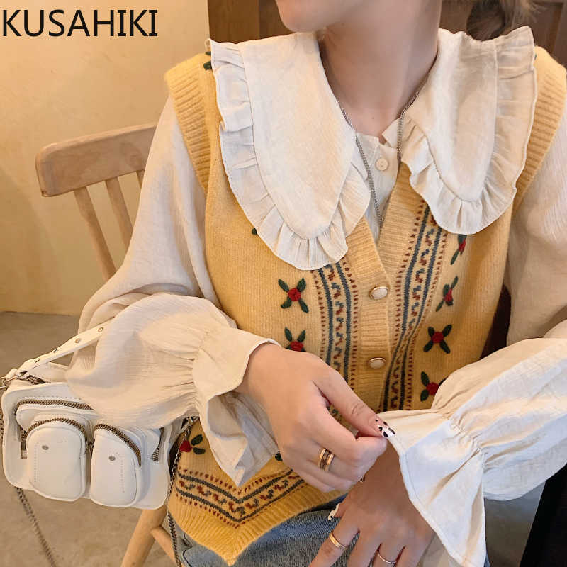 Korean Single Breasted Floral Knitted Waistcoat Spring Sleeveless V-neck Sweater Vest Causal Women Vests 6F210 210603, Beige
Korean Single Breasted Floral Knitted Waistcoat Spring Sleeveless V-neck Sweater Vest Causal Women Vests 6F210 210603, Beige