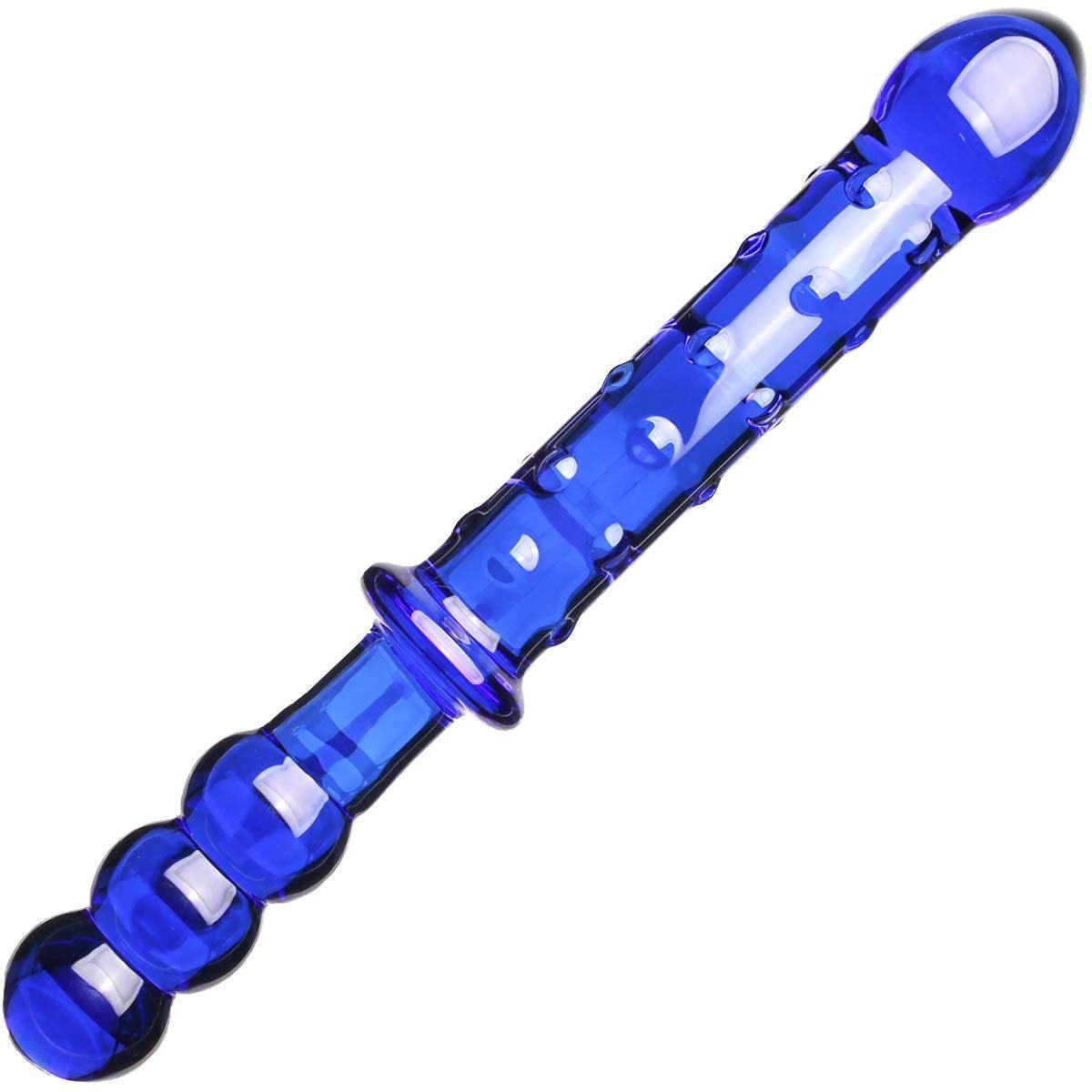 Crystal Glass Plaisir Bague Gode Dildo Penis Akstore - Bleu Double tête en pointillés Design Massager personnel Jouets sexuels anal pour femmes