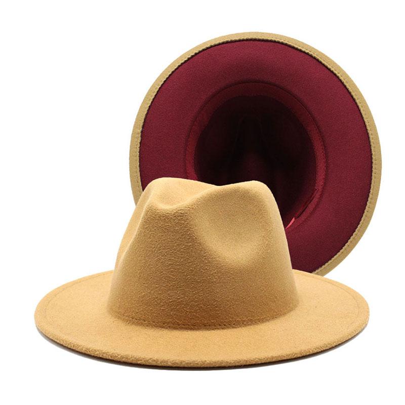 New Wide Brim Hats 2021 Two Tone Fedoras Jazz Cowboy Hat For Women And Men Double-Sided Color Cap Red With Black Wool Bowler Wholesale
New Wide Brim Hats 2021 Two Tone Fedoras Jazz Cowboy Hat For Women And Men Double-Sided Color Cap Red With Black Wool Bowler Wholesale