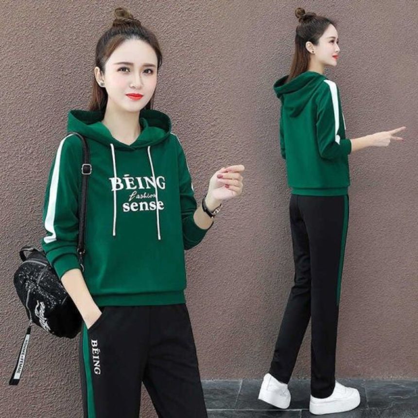 leisure sports suit women's 2021 spring and autumn new korean loose running hoodie two-piece set, Gray 
leisure sports suit women's 2021 spring and autumn new korean loose running hoodie two-piece set, Gray