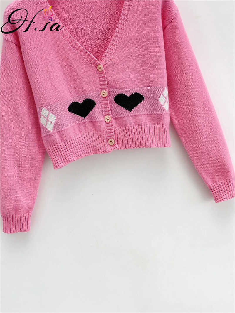 HSA Women Winter Cardigan Sweater V-Neck Sweet Heart Cute Knit Button Ins Jacket Kawaii Chic Short Sweater Cardigan Coat To 210716
