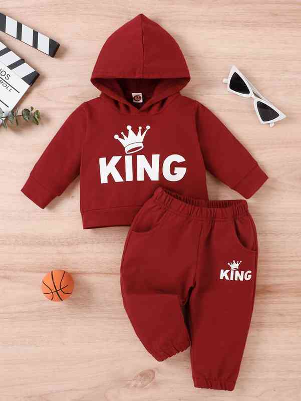 Baby Crown And Letter Graphic Hoodie & Sweatpants SHE