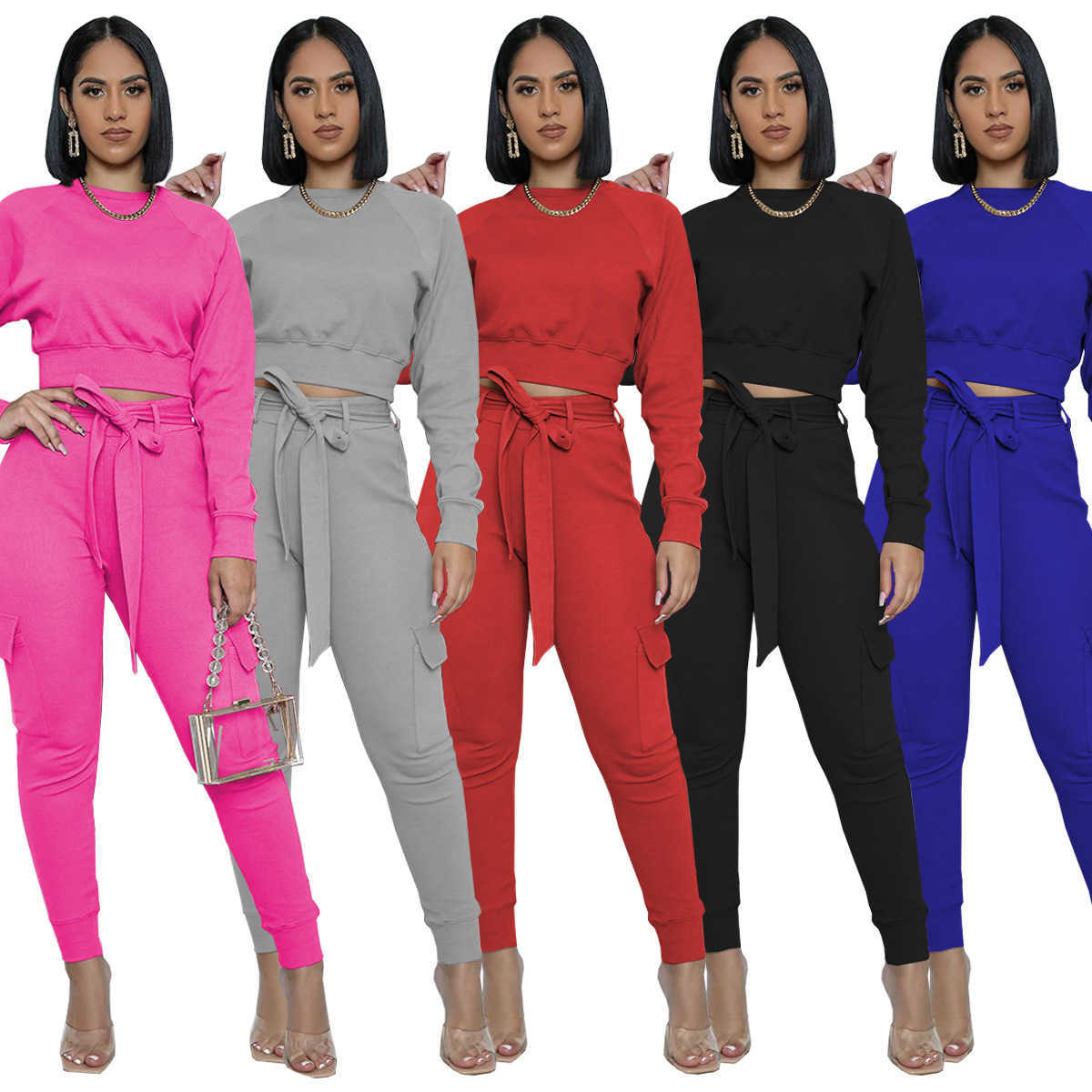 Women's Two Piece a Pants Designers Women Clothes 2023 fashion round neck slim fit suit two piece pants