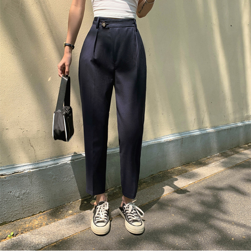 High Waist Suit Pants Women Casual Loose Straight Radish Harem Summer OL Female Trousers Pantalon Mujer 210421