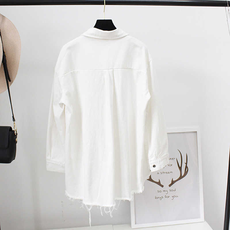 Spring Autumn Long section lapel Tassel Denim Jackets women loose Casual Long Sleeve female's thin Basic Jacket Coats 210928