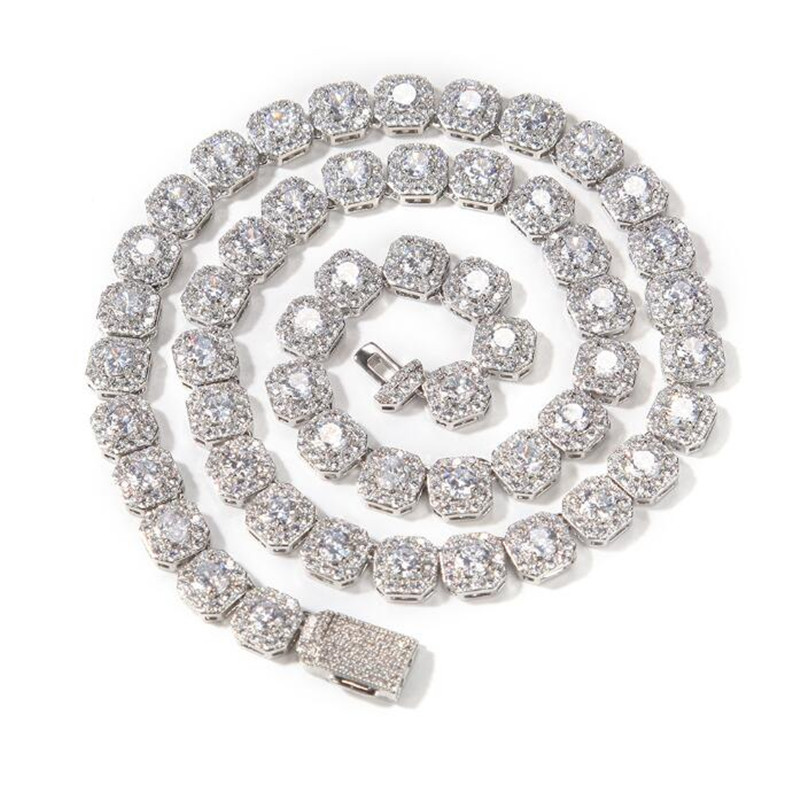 Top Sell Hip Hop Jewelry Zircon 9mm Width Necklace White Gold Fill 5A CZ Dia Gemstones Party Women Men Wedding Pendant For Lover Gift Free s