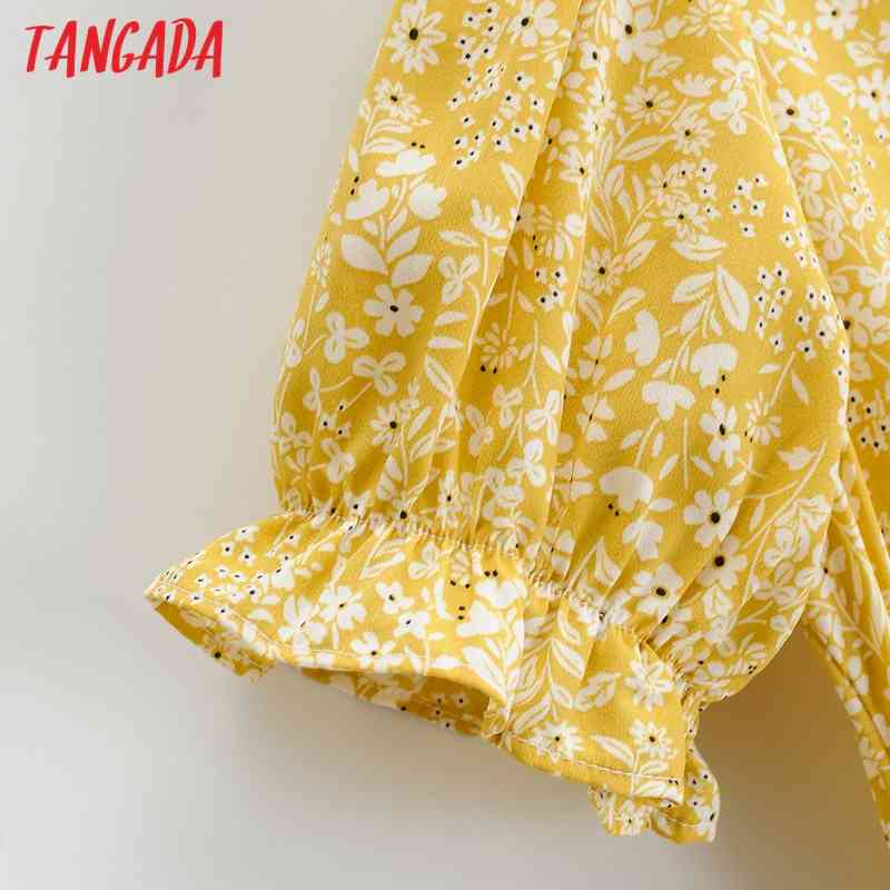 Women Summer Flowers Print V Neck Short Sleeve Ladies Midi Dress 1F92 210416