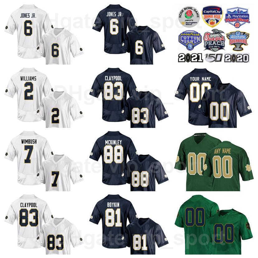 NCAA Football College 88 Javon McKinley Jersey Notre Dame Fighting Irish 6 Tony Jones Jr 83 Chase Claypool 2 Dexter Williams 81 Miles Boykin 7 Brandon Wimbush Man Sale, Navy blue