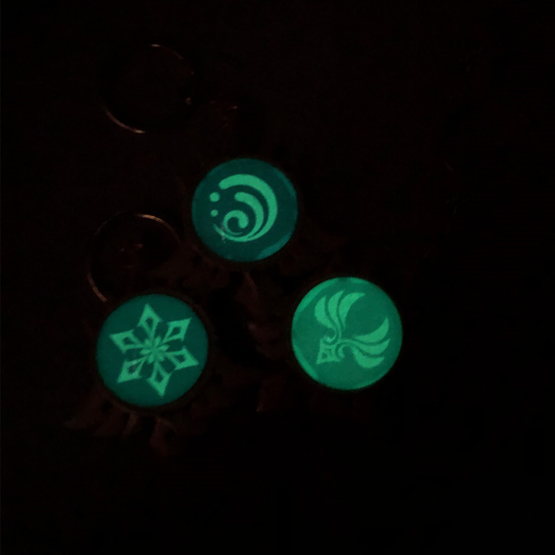Game Genshin Impact Vision Lnazuma Ganyu Keqing Wendi Xiao Keychain Luminous 7 Element Weapons Eye Of Original God Toy KeyRing