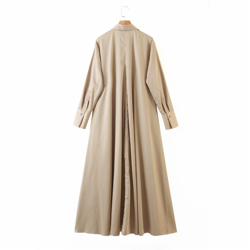 Women Elegant Khaki Long Loose Autumn Dress Ladies Casual Sleeve Turndown Collar A-lien mujer chaqueta Plus Size 210421