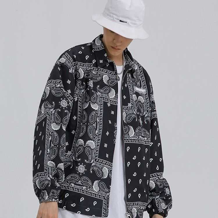 Hip hop Fashion Spring Autumn Streetstyle Jacket for Men Clothes Mens Windbreaker Coat Bandana Paisley Pattern Outwear 210819