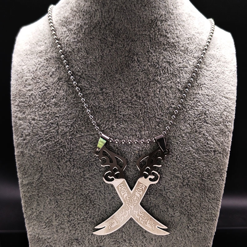 Retro Imam Ali Sword Muslim Islam Knife Necklace Jewelry Stainless Steel Arabic Pendant Necklaces For Men Women jewlery N403S02 Y0301