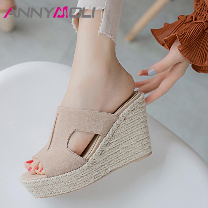 Slippers ANNYMOLI Women Shoes Summer Cow Suede Platform Wedge Heels Peep Toe Extreme High Heel Sandals Lady Slides Size 39, Black
Slippers ANNYMOLI Women Shoes Summer Cow Suede Platform Wedge Heels Peep Toe Extreme High Heel Sandals Lady Slides Size 39, Black